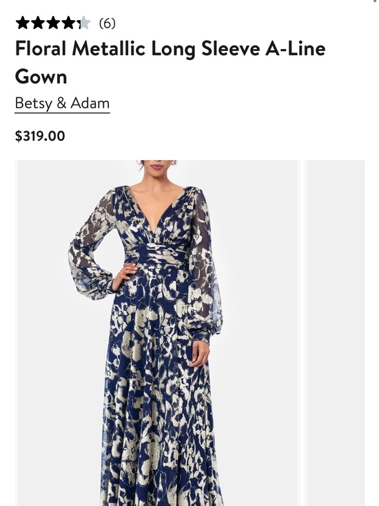 Betsy & Adam Dresses & Skirts - Betsy & Adam Navy and Gold Floral Metallic V-Neck A-Line Gown